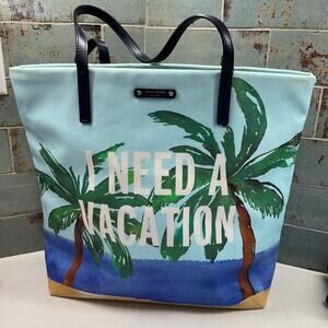Kate Spade New York I Need a Vacation Blue Tropical Beach Summer Tote Bag